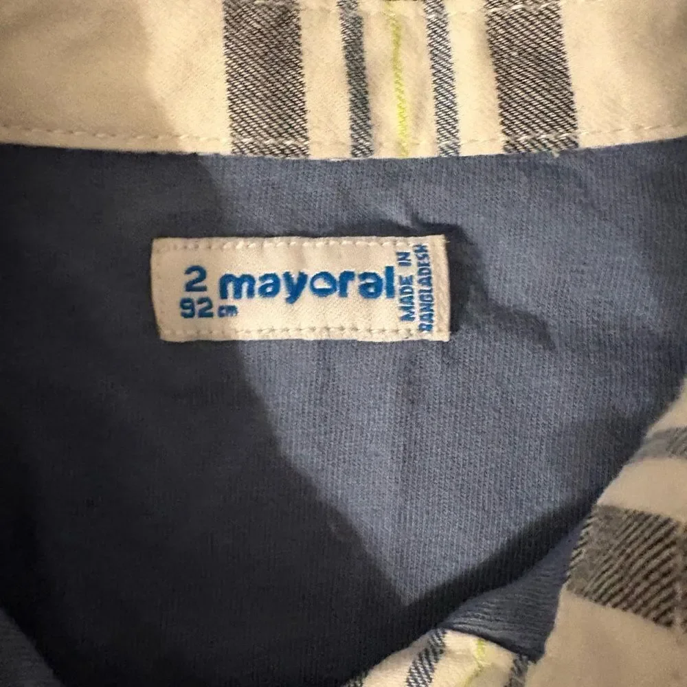 Mayoral Plaid Kids Shirt - Blue and Cream